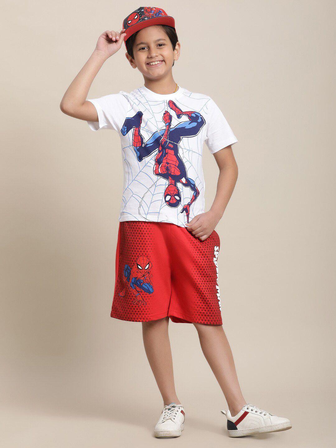 kids ville boys spiderman printed pure cotton t-shirt with shorts