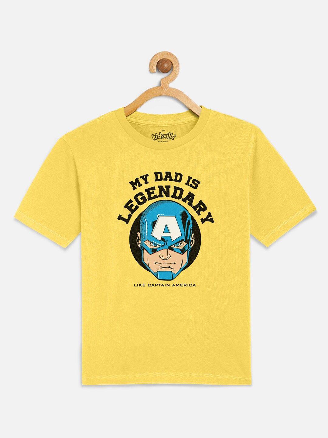 kids ville boys yellow captain america printed cotton t-shirt