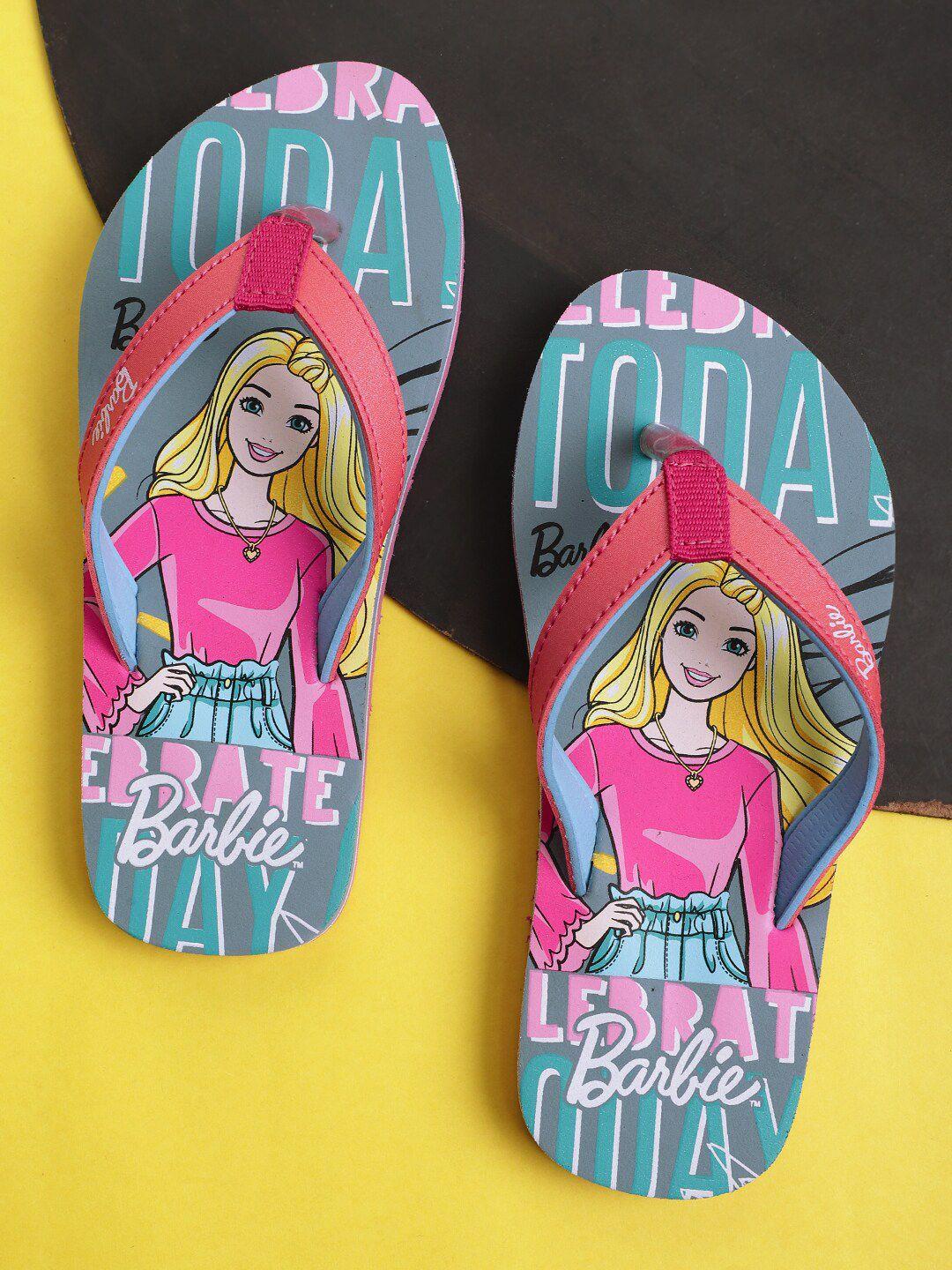 kids ville girls barbie printed comfortable and lightweight thongs flip flops