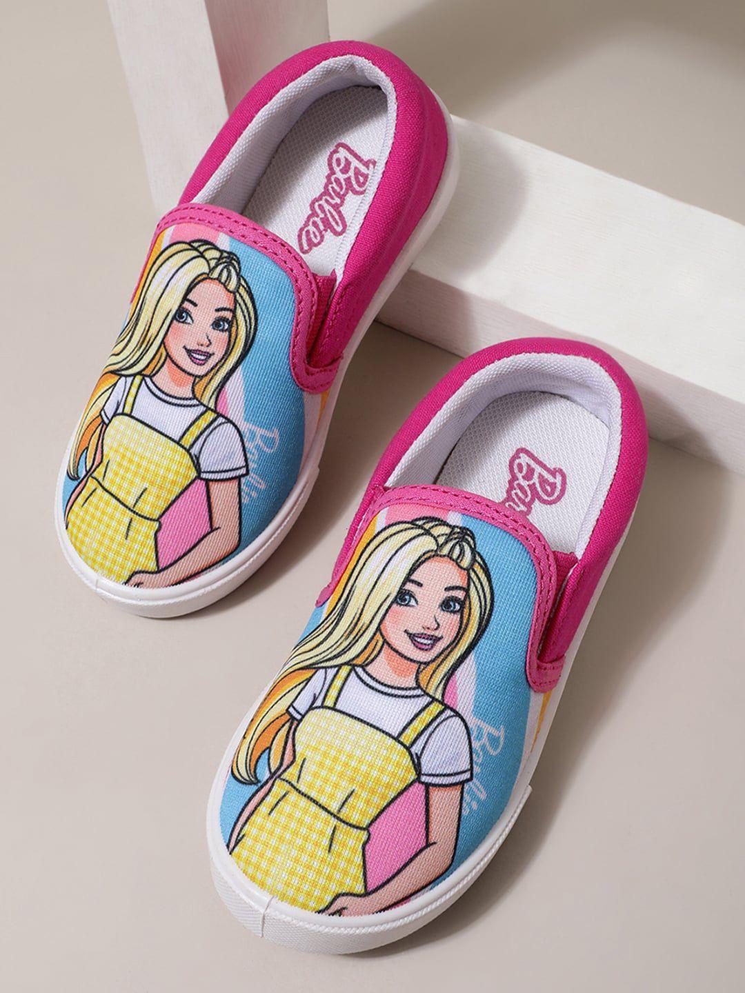 kids ville girls barbie printed lightweight comfort insole canvas slip on sneakers