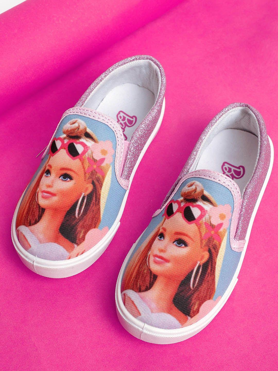 kids ville girls barbie printed slip-on sneakers