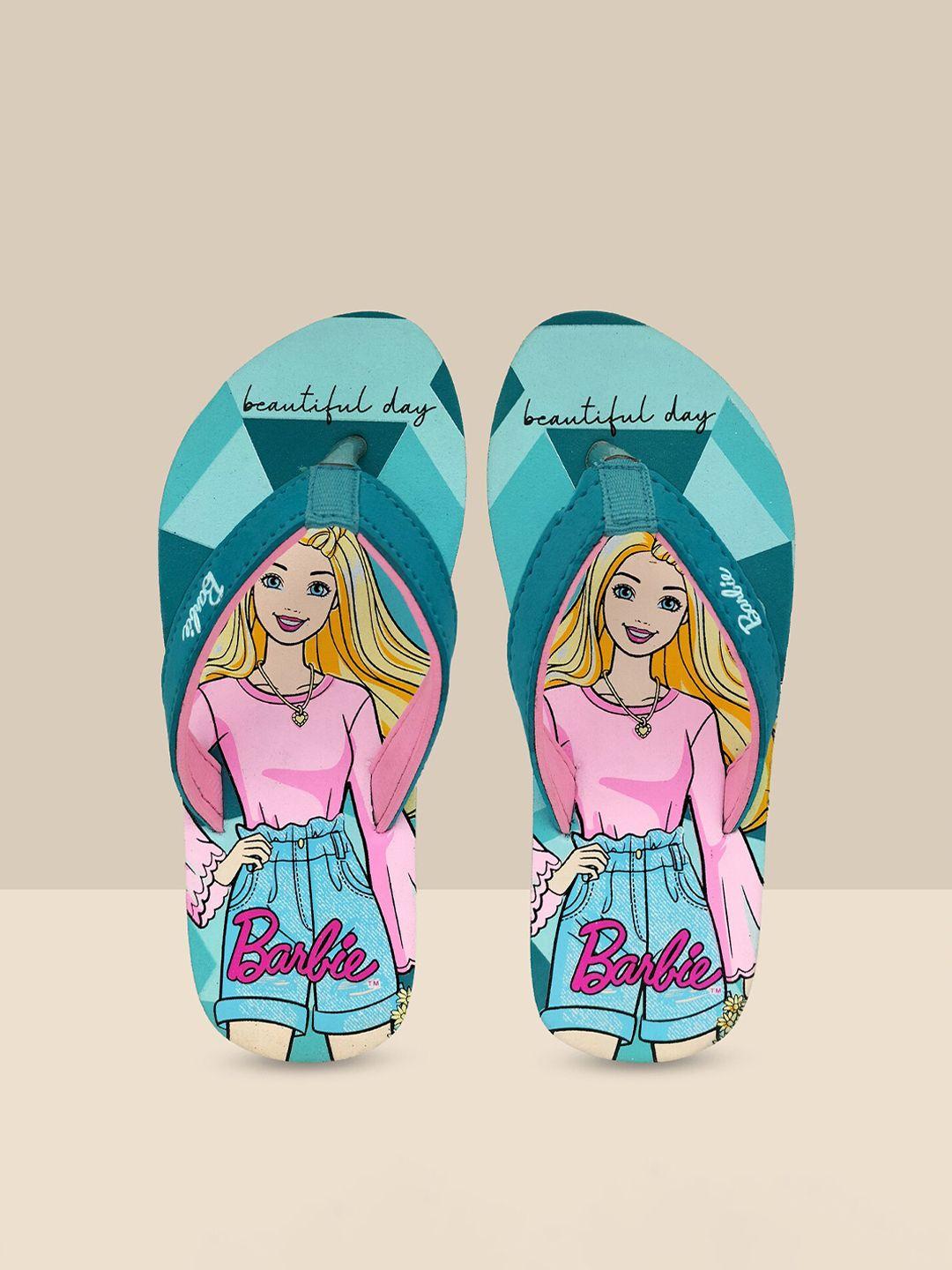 kids ville girls barbie printed soft cushion flip flops