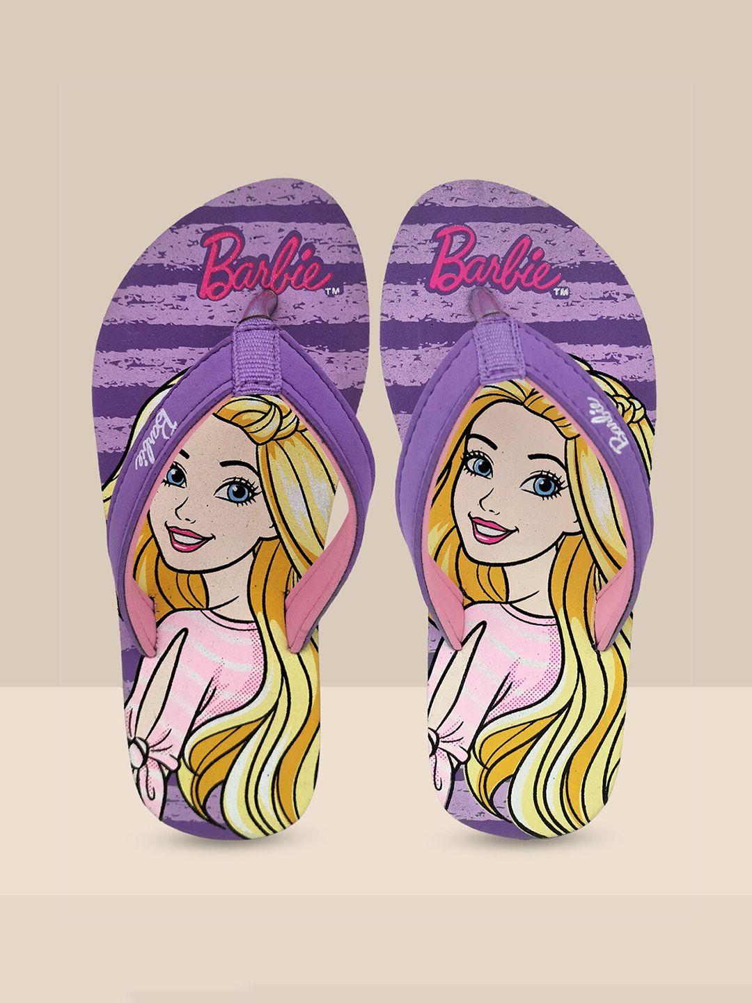 kids ville girls barbie printed soft cushion lightweight thong flip flop