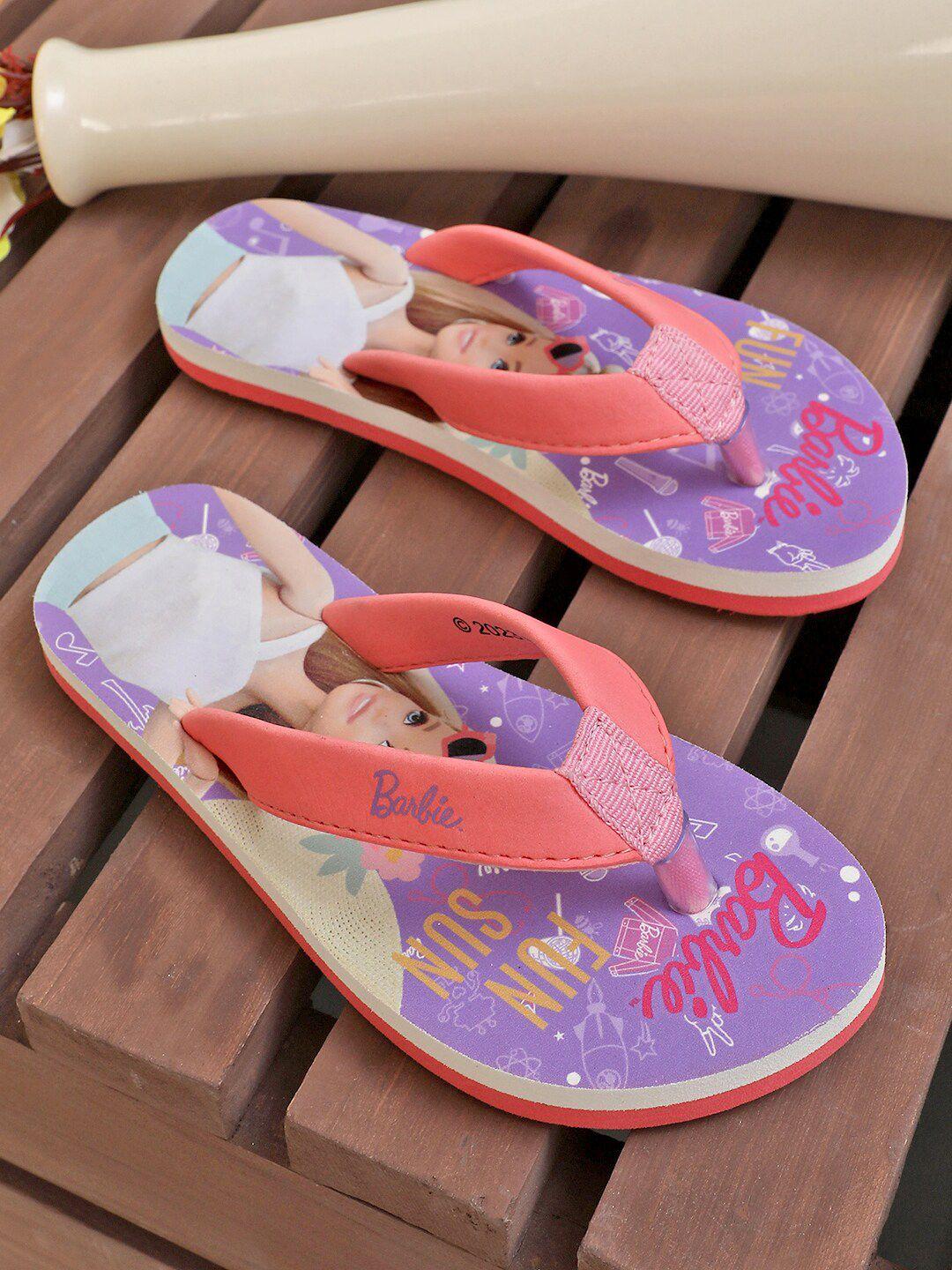 kids ville girls barbie printed thong flip-flops