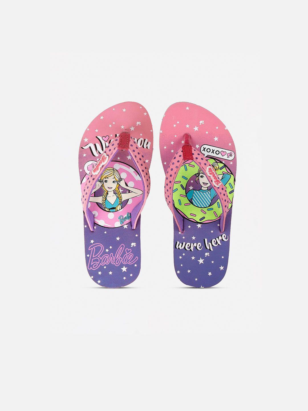 kids ville girls pink & purple barbie printed thong flip-flops