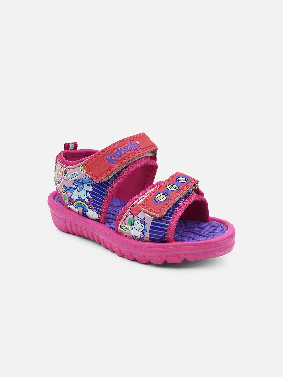 kids ville girls unicorn printed sports sandals with velcro closure