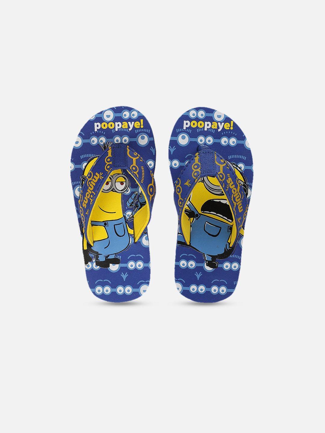 kids ville minions featured boys blue & yellow printed rubber thong flip-flops