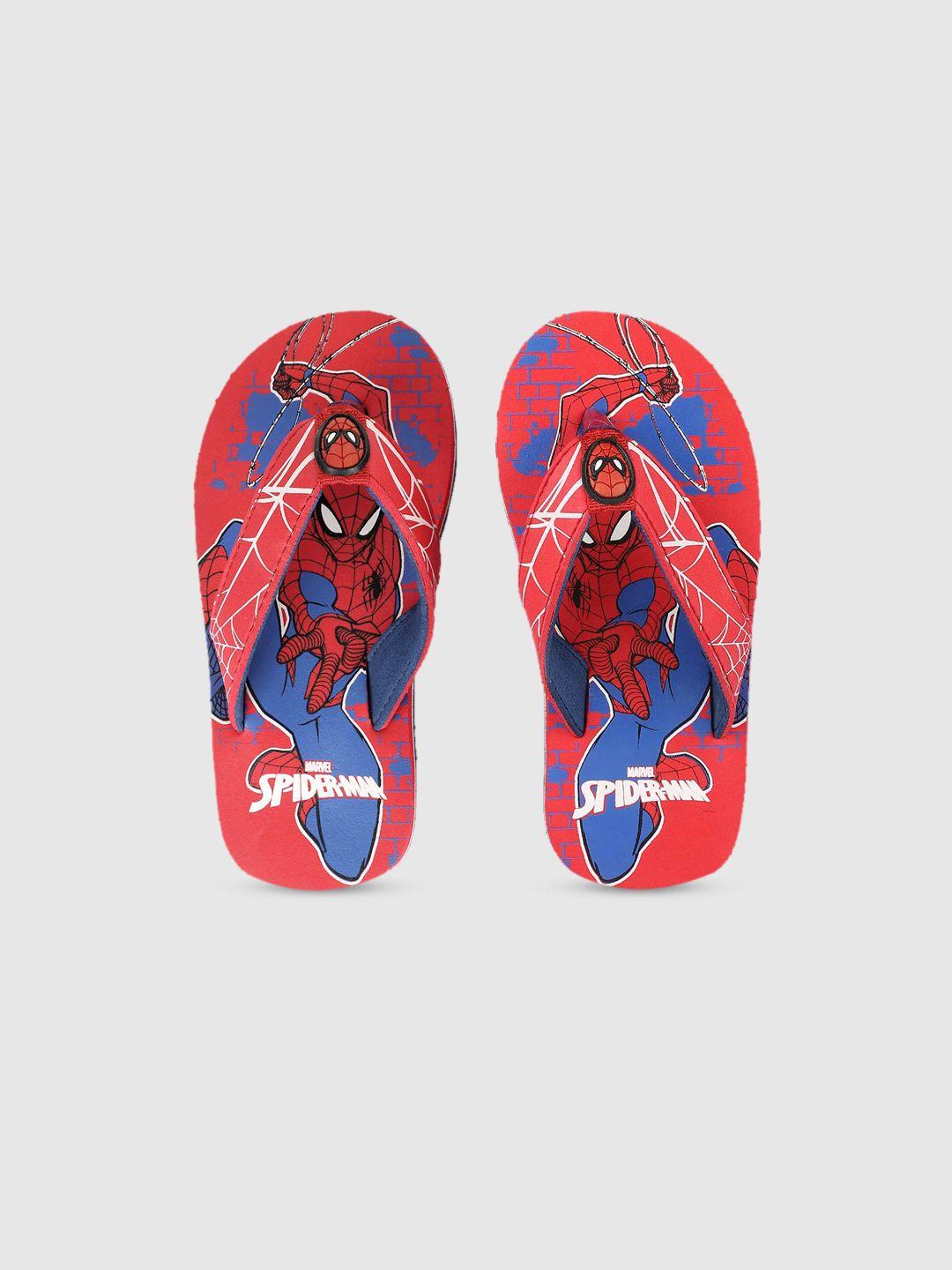kids ville spiderman featured boys red & blue printed rubber thong flip-flops