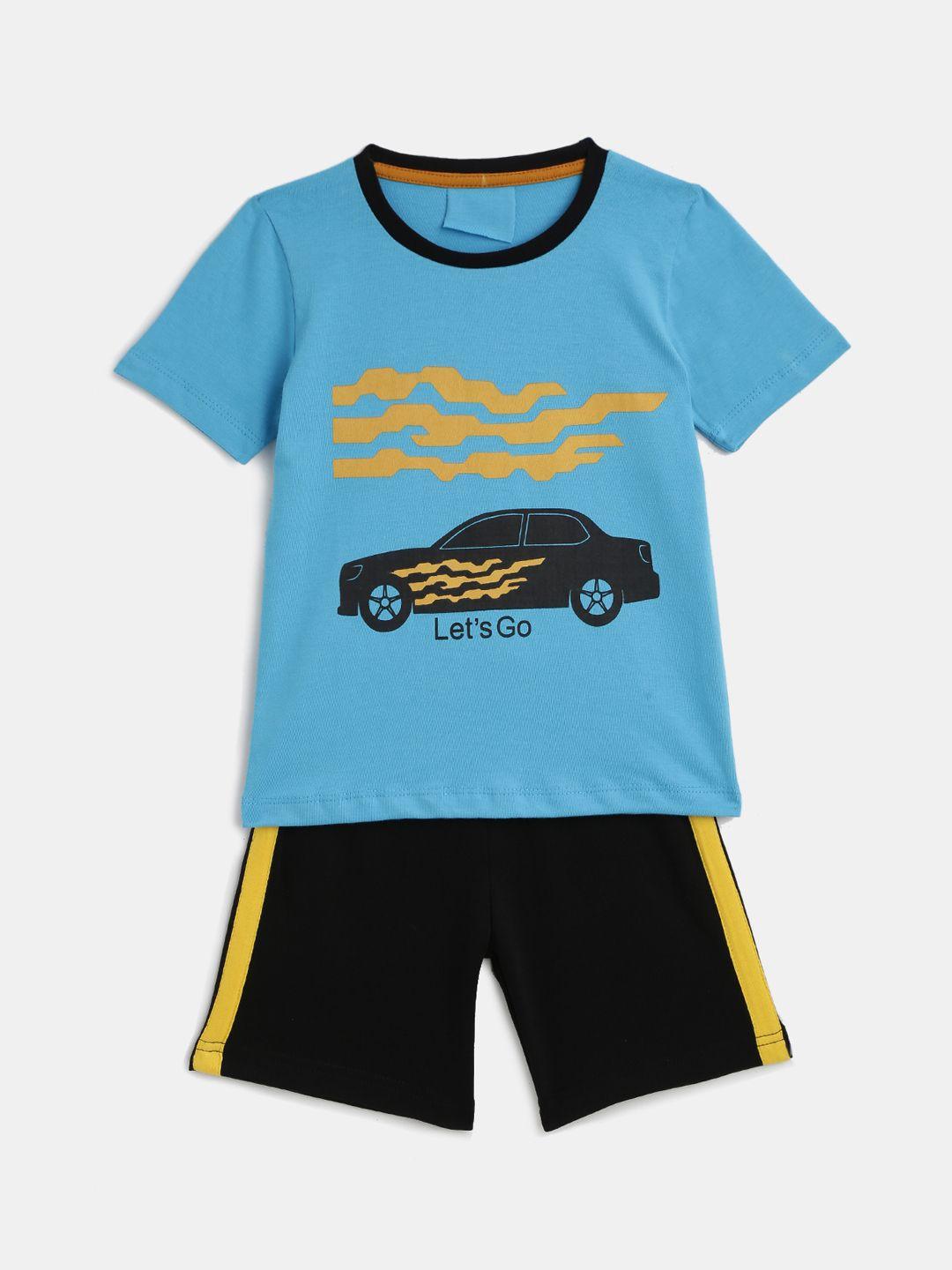 kidscraft-boys-turquoise-blue-&-black-printed-t-shirt-with-shorts