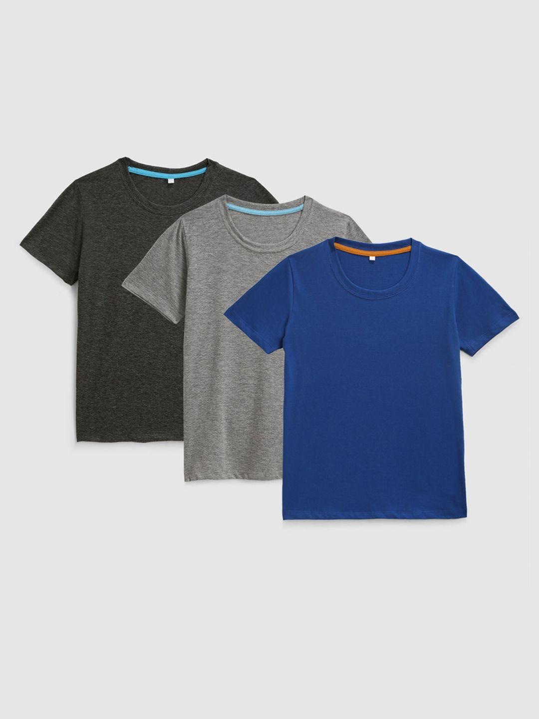 kidscraft boys blue & grey pack of 3 cotton t-shirt