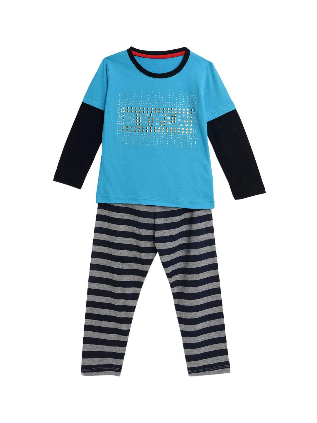 kidscraft boys blue & grey printed night suit