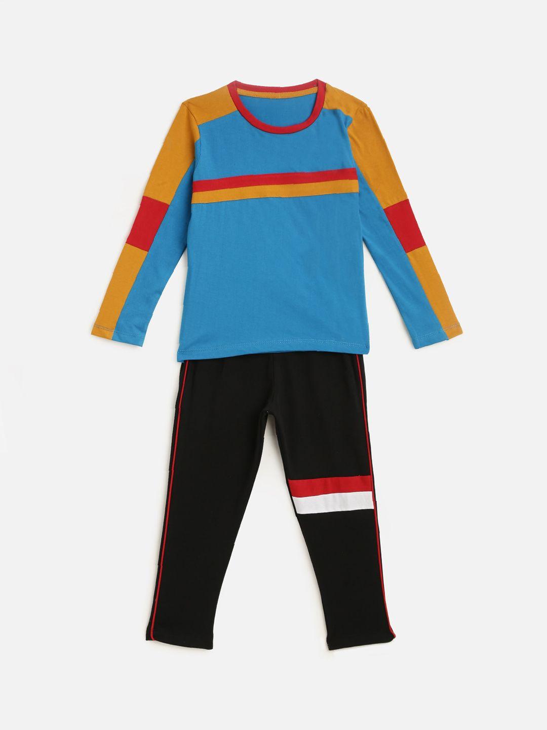 kidscraft boys blue & orange striped cotton night suit