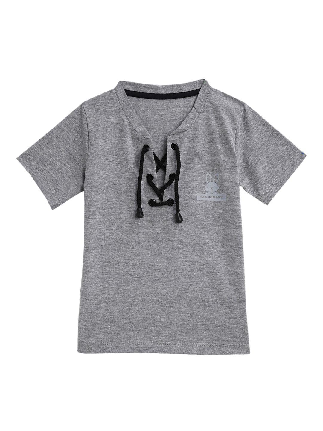 kidscraft boys grey solid mandarin collar t-shirt