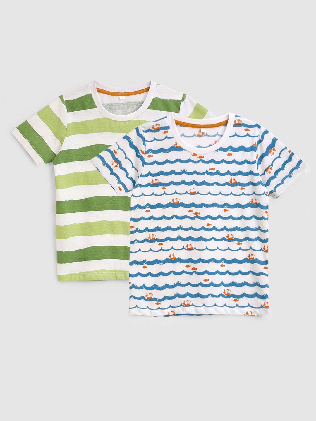 kidscraft boys multicoloured pack of 2 horizontal stripes cotton  t-shirt