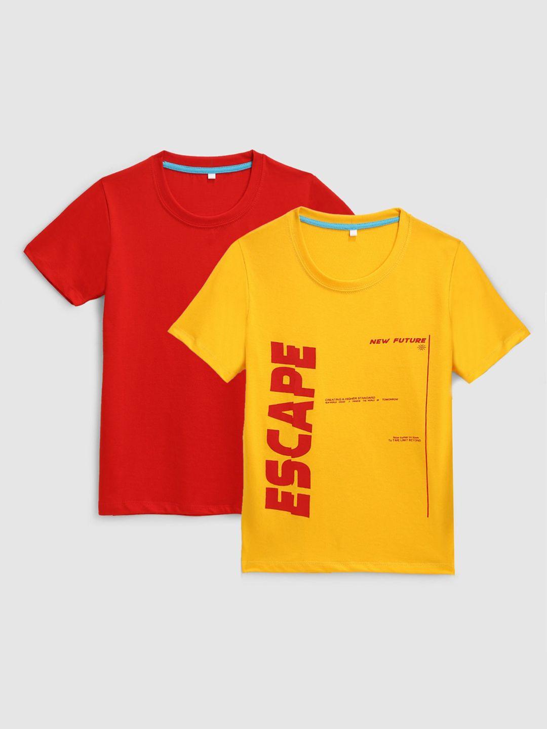 kidscraft boys multicoloured set of 2 printed running cotton t-shirt