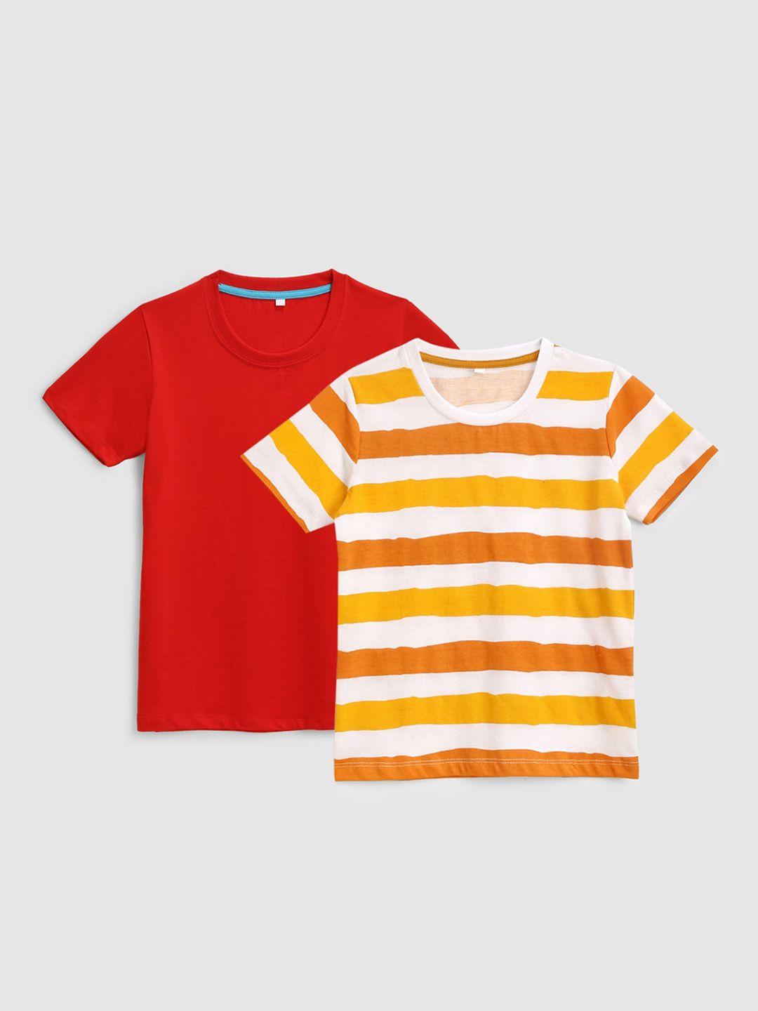 kidscraft boys multicoloured set of 2 striped running cotton t-shirt