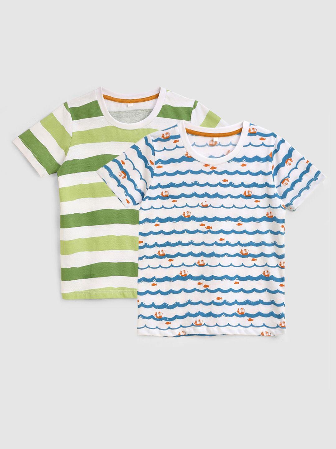 kidscraft boys multicoloured set of 2 striped running cotton t-shirt