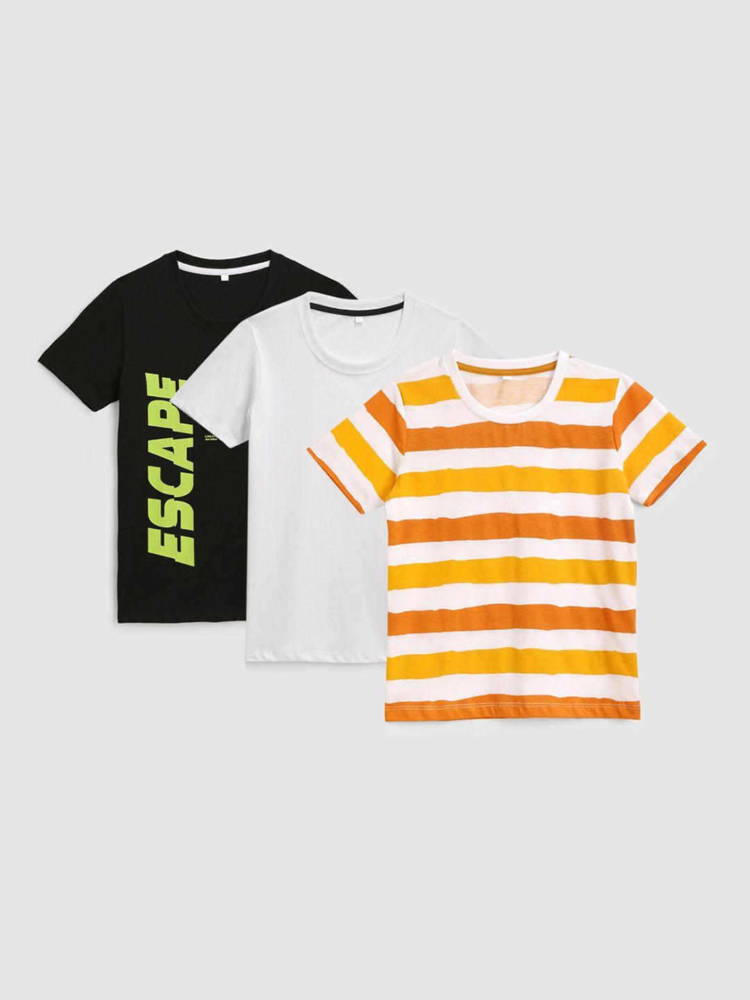 kidscraft boys multicoloured typography set of 3 striped cotton t-shirt