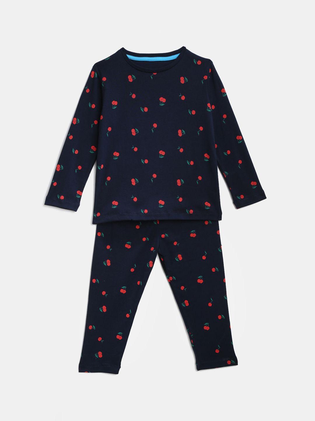 kidscraft boys navy blue & red printed night suit