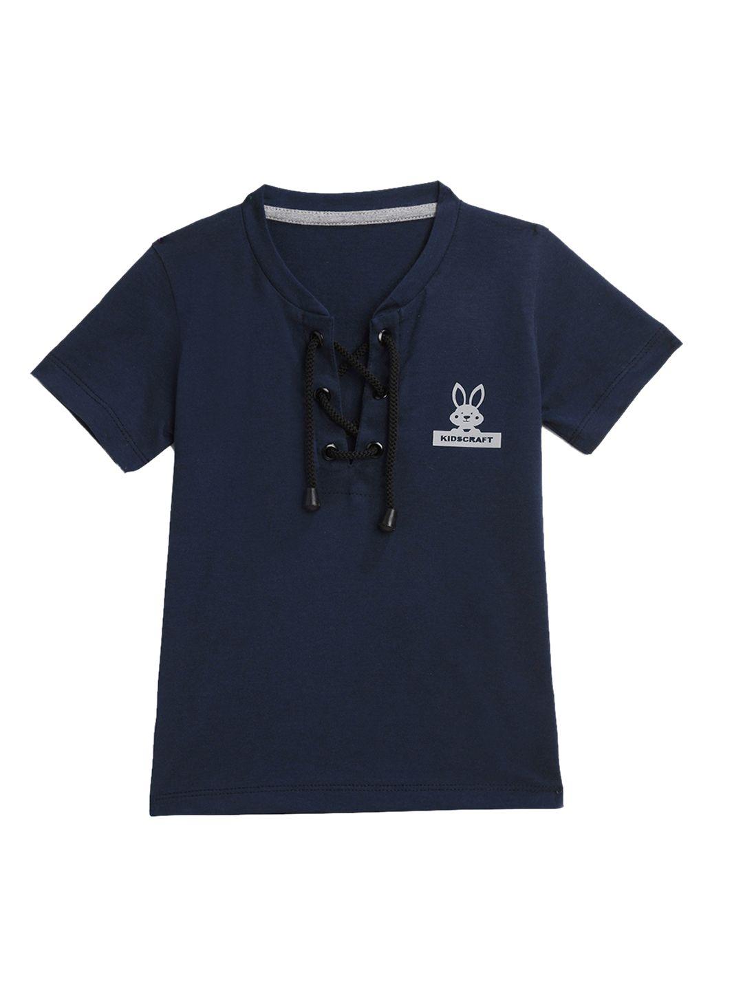 kidscraft boys navy blue printed mandarin collar t-shirt