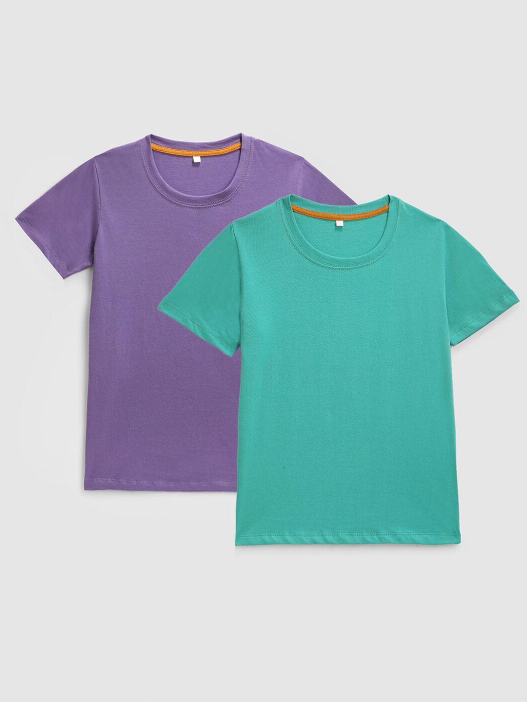 kidscraft boys pack of 2 green & purple cotton t-shirt