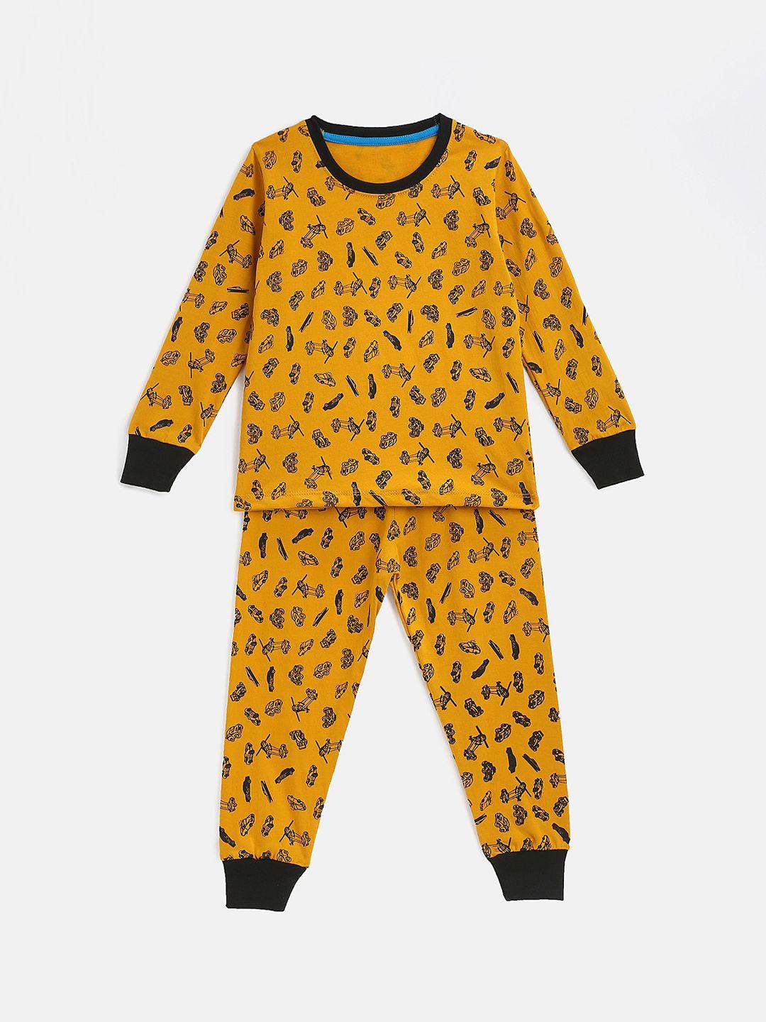 kidscraft boys yellow & black printed night suit