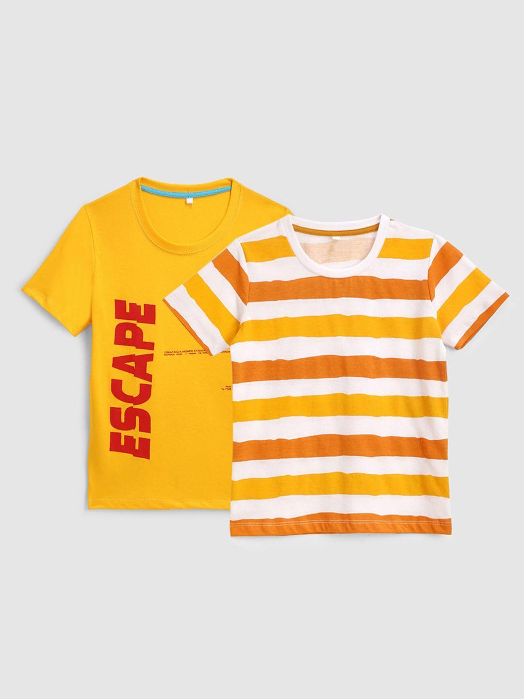 kidscraft boys yellow & multicoloured pack of 2 striped cotton t-shirt