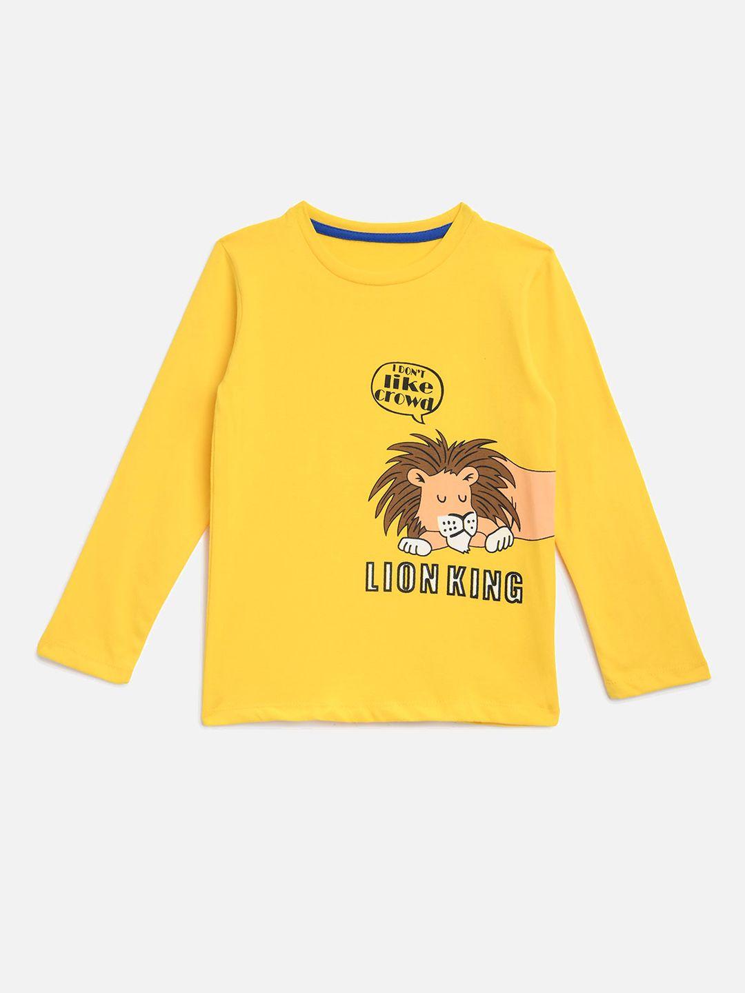 kidscraft boys yellow printed round neck pure cotton t-shirt