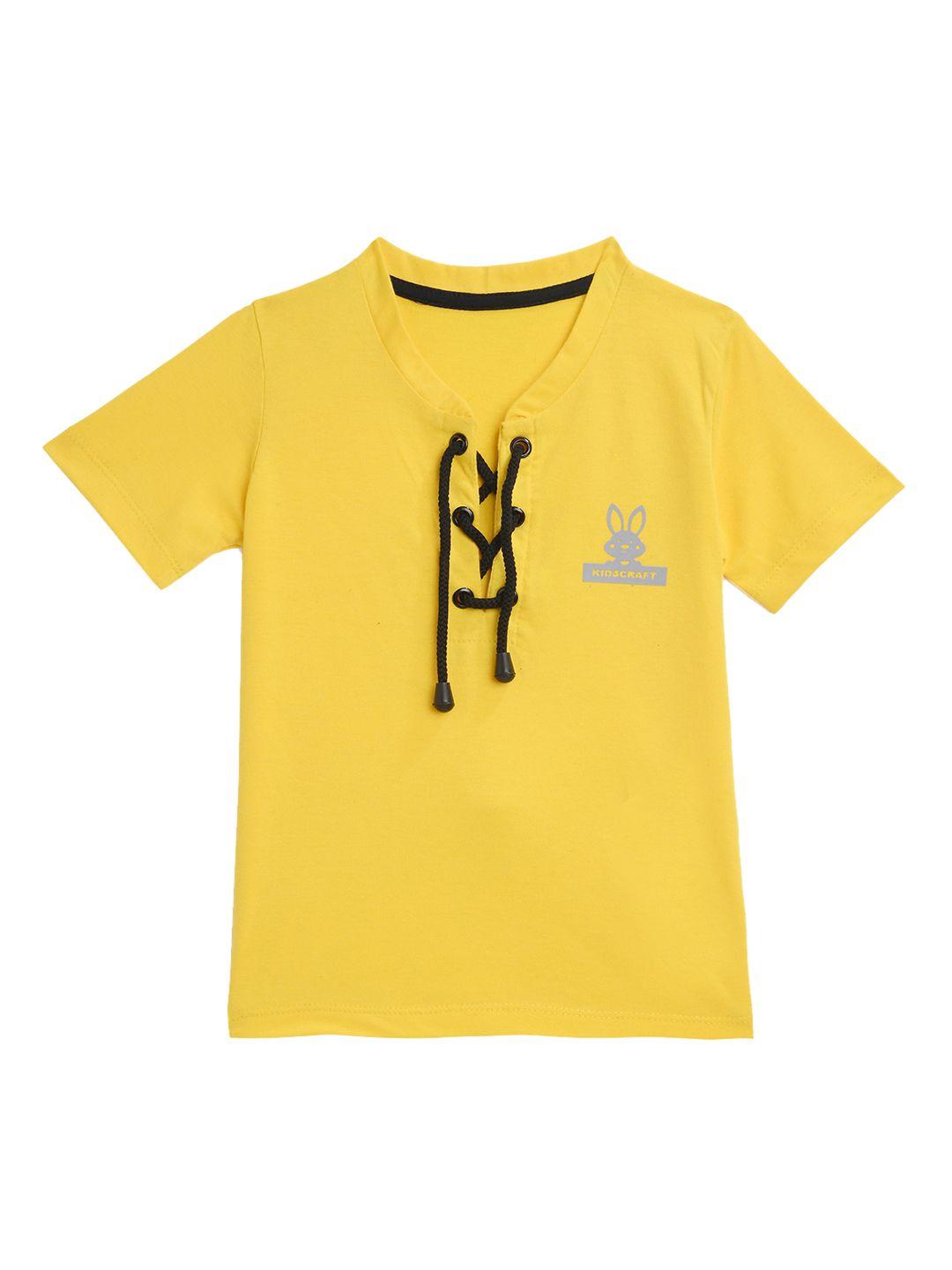 kidscraft boys yellow solid mandarin collar t-shirt