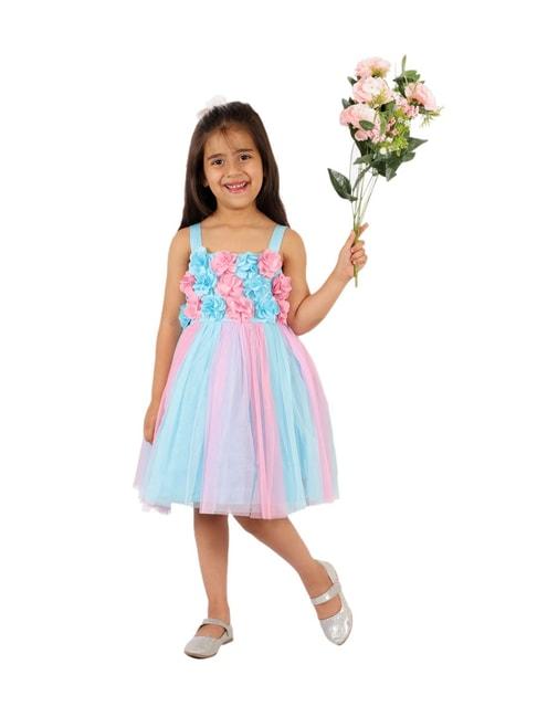 kidsdew kids blue & pink applique dress