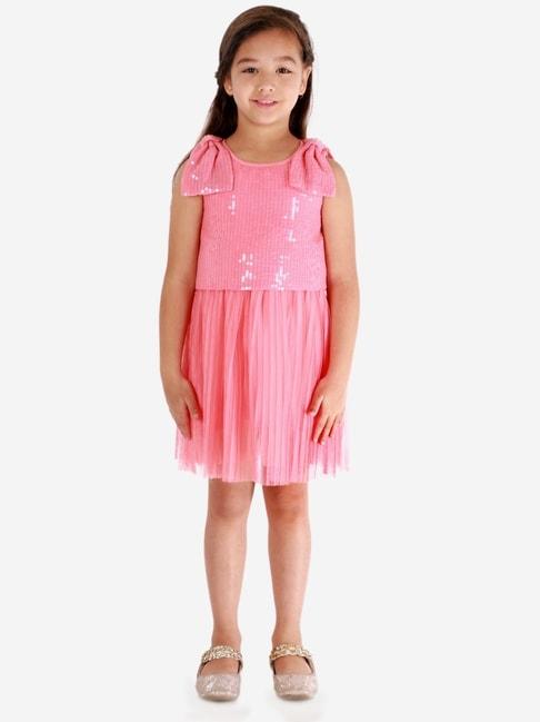 kidsdew pink textured pattern casual dress