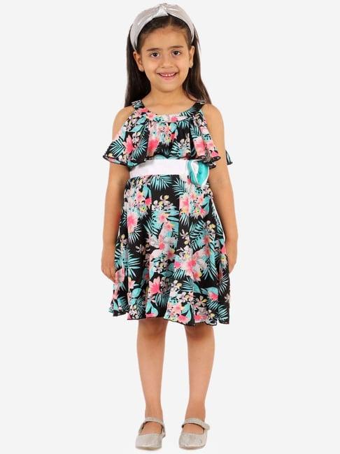 kidsdew black & pink floral print dress