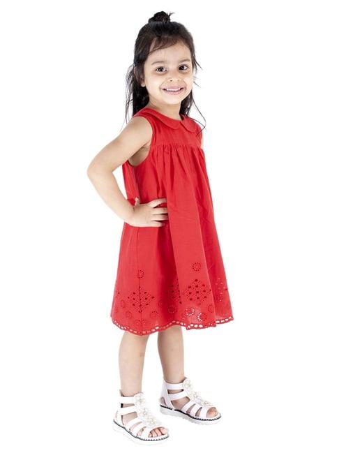 kidsdew kids red self design dress