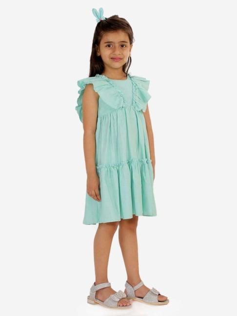 kidsdew mint green cotton straight fit dress