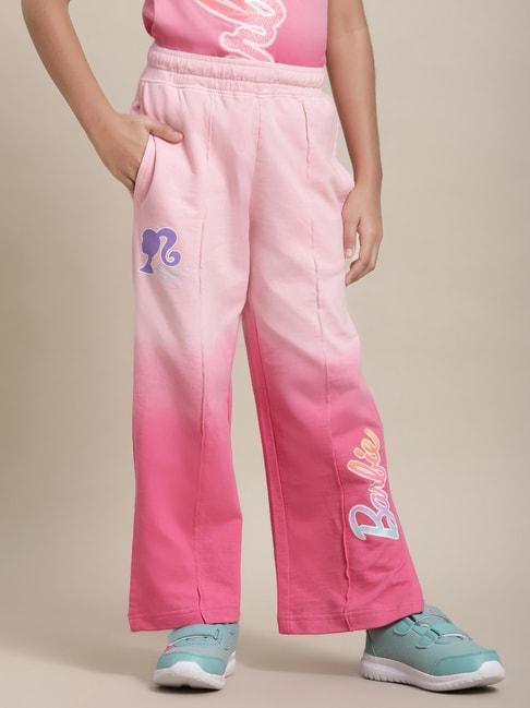 kidsville barbie printed regular fit pink joggers for girls