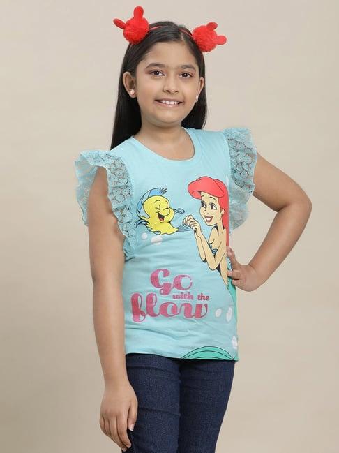 kidsville disney princess printed regular fit blue t-shirt for girls