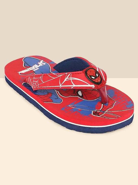 kidsville spiderman printed red & blue flip flops