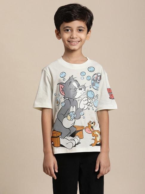 kidsville tom & jerry printed off-white tshirt for boys