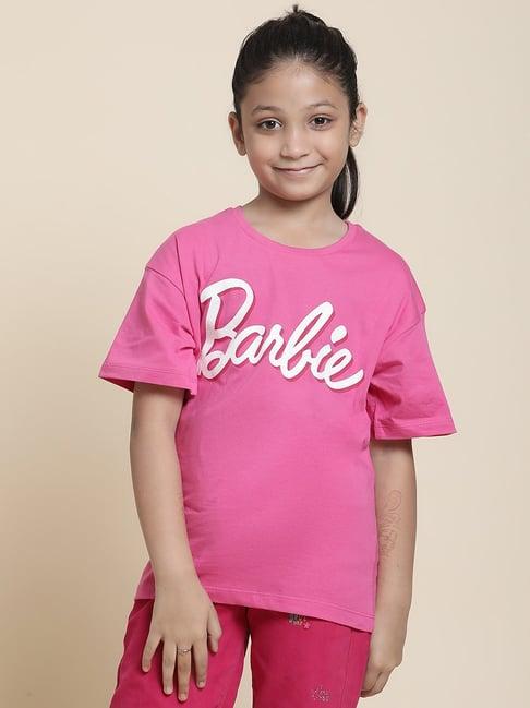 kidsville barbie printed relaxed fit t-shirt for girls