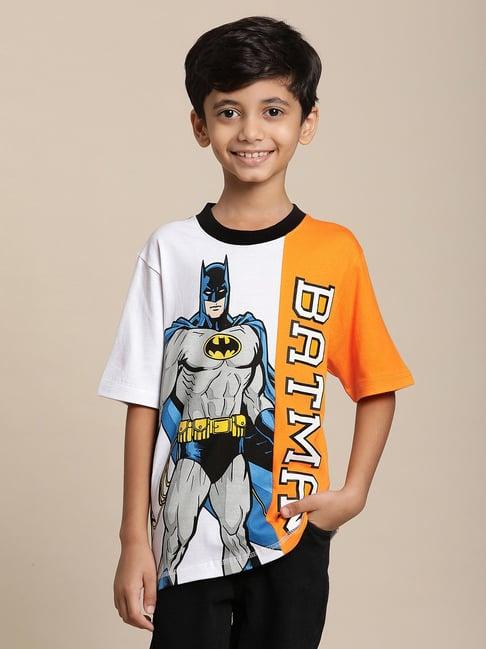 kidsville batman printed white & orange tshirt for boys