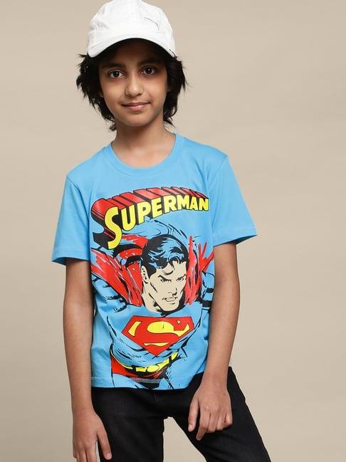 kidsville blue & red cotton printed superman t-shirt