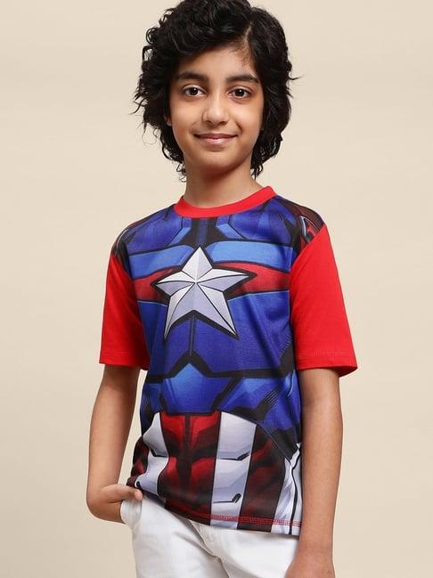 kidsville blue & red cotton printed t-shirt