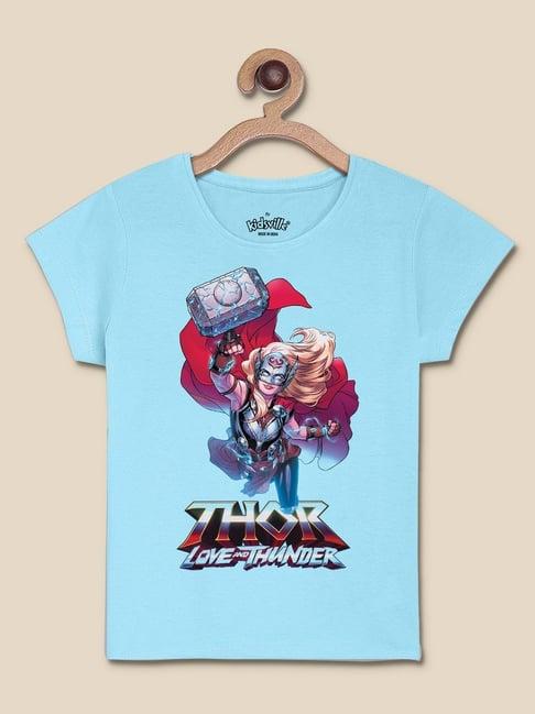 kidsville blue & red cotton printed thor love & thunder t-shirt