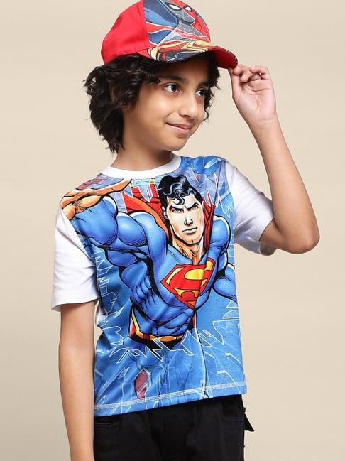 kidsville blue & white cotton printed superman t-shirt
