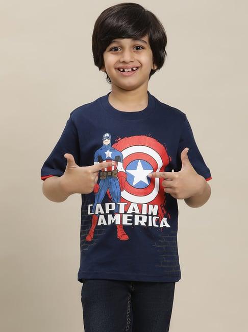 kidsville captain america printed regular fit navy t-shirt for boys