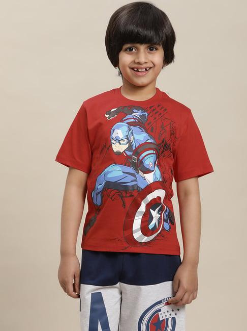 kidsville captain america printed regular fit red t-shirt for boys