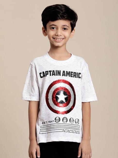 kidsville captain america printed white tshirt for boys