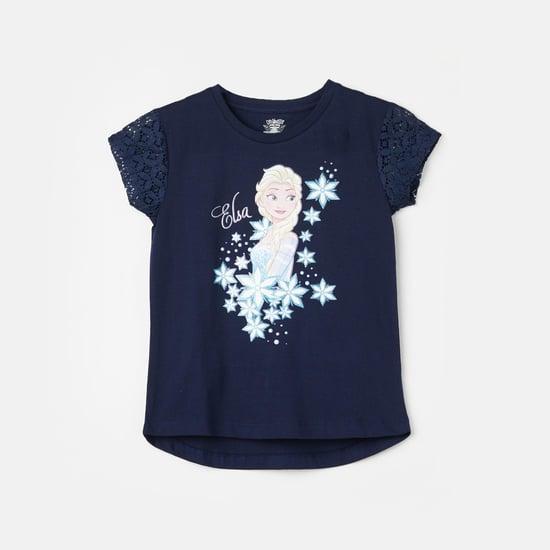 kidsville girls elsa printed top with lace sleeves