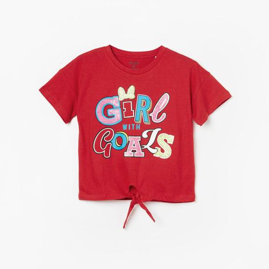 kidsville girls printed tie-up t-shirt