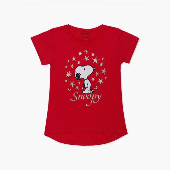 kidsville girls snoopy printed round neck t-shirt